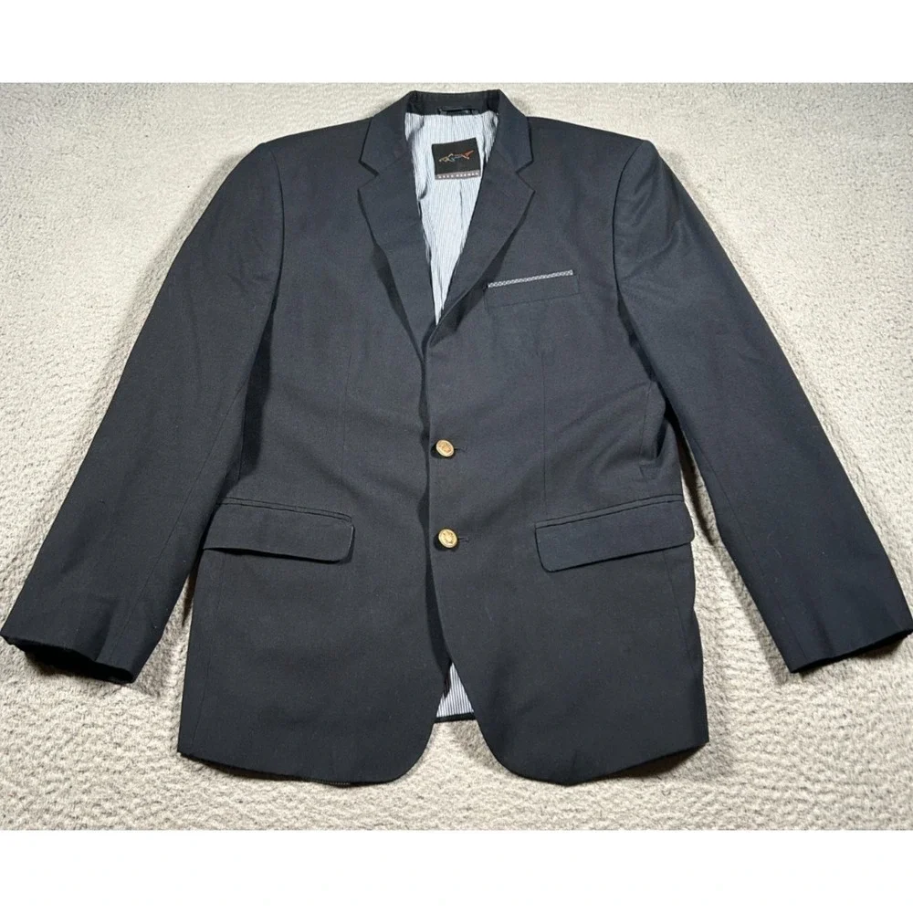 Greg Norman Blazer Jacket Mens 38 Black Lined Formal Gold Button Single Breasted